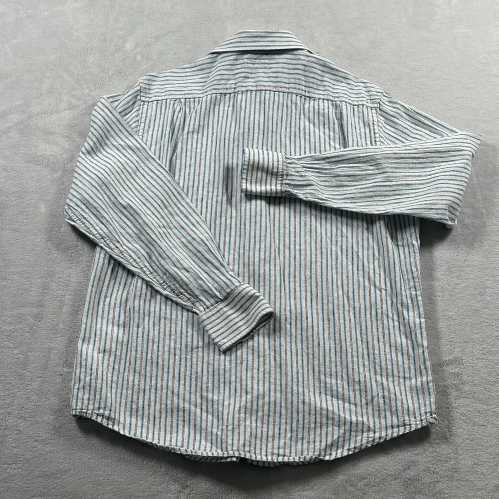 Banana Republic Mens Medium Linen Blend Striped Button Down Shirt Blue White